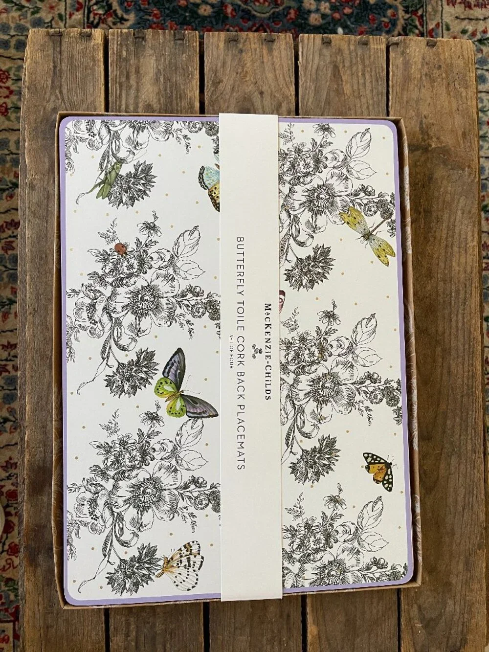 MacKenzie-Childs Butterfly Toile Placemat Set in White, Green, Yellow, Purple